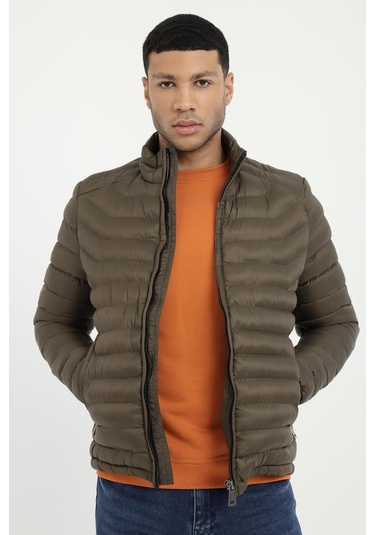 Haki Kapitone Slim Fit Erkek Mont-25285 Haki