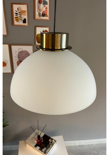 Perry Beyaz Cam Tekli Avize Ufo Plafonyer Başlık Retro Sarkıt Lamba Restoran Salon Aydınlatma Beyaz