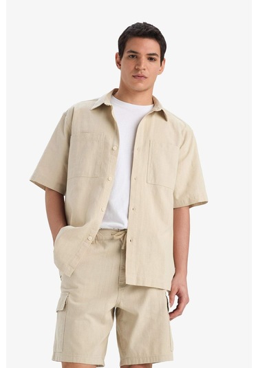DeFacto %100 Pamuk Regular Kargo Cepli Keten Görünümlü Bermuda Şort E7799AX25SPBG430 DeFacto %100 Pamuk Regular Kargo Cepli Keten Görünümlü Bermuda Şort E7799AX25SPBG430