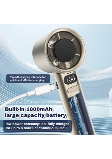 Gajeena M11 El Tipi Hızlı Fan, 120 Seviye Sürekli Hız Ayarlamalı, Usb Turbofan, Dahili Li-pol Batarya, Beyaz