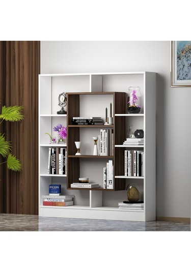 Venüs Kitaplık - Parlak Beyaz / Ceviz