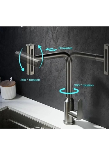 Boheme Fleko Çok Modlu Spiralli Mutfak Evye Bataryası Şelale Yağmurlama Fonksiyonel Antrasit