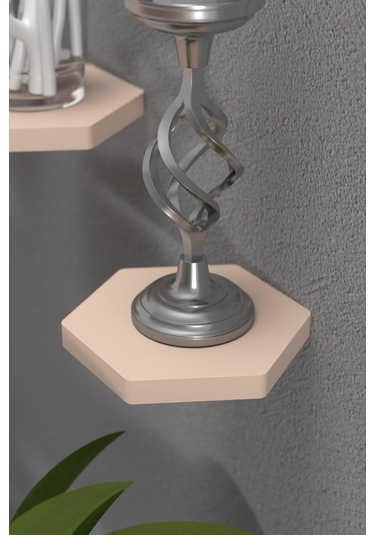 Duvar Rafı Dekoratif 3 Adet Çiçeklik Altıgen Krem