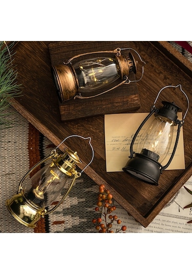 Retro Fener Noel Masa Dekorasyonu Yılbaşı Süs Siyah