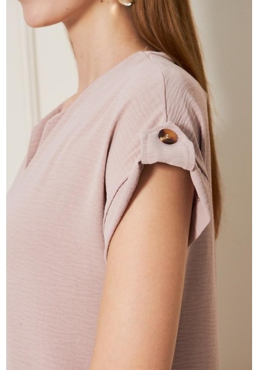 Kadın Uzun Eteği Fırfırlı Kısa Kol Apolet Detaylı Salaş Günlük Rahat Elbise 3761366 Pudra