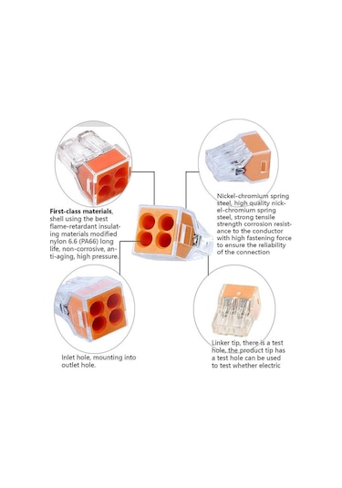 Koodmax 5 Adet Pct-104 4 Pinli İtmeli Hızlı Kolay Kablo Tel Birleştirici Konnektör Vidasız Klemens