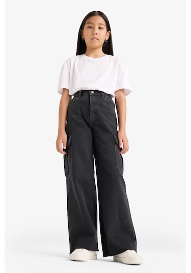 Defacto Kız Çocuk Wide Leg Kargo Geniş Paça Jean Pantolon E7323a825aunm36 Antrasit