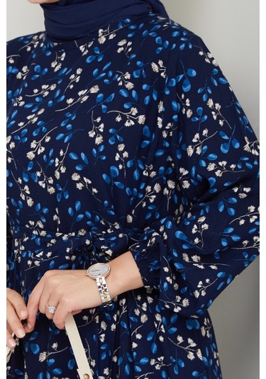 Semar Dokuma Viskon Elbise 1541 - Lacivert Lacivert