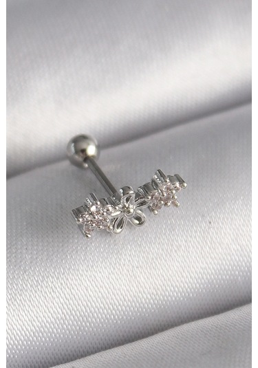 316l Çelik Gümüş Renk Zirkon Taşlı Çiçek Tragus Piercing Çok Renkli