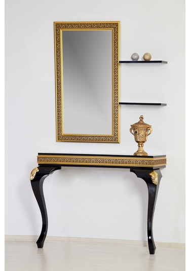 Altın Varak Dresuar Ayna ,Ferro Gizli Bölmeli Dresuar set - Ferro Siyah