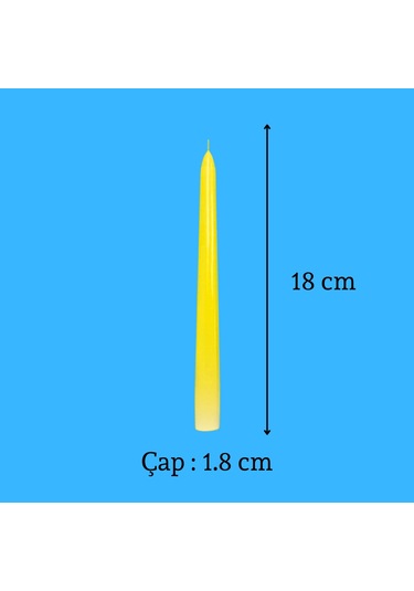 6 Lı Kısa Sarı Konik Şamdan Mum Yükseklik 18 Cm Sarı