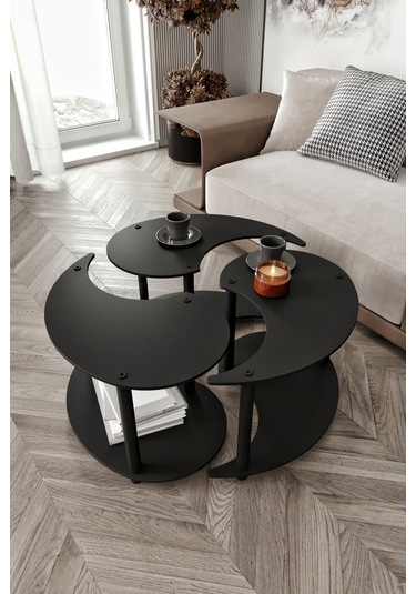 Yin Yang Unıty Serenıty Orta Sehpa 3 Lü Siyah 70cm Siyah