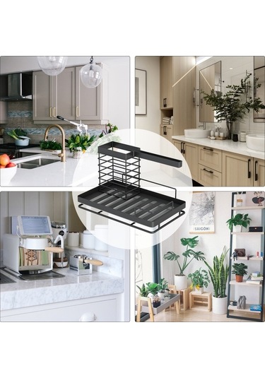 Mutfak Lavabo Düzenleyici Caddy Drenaj Tepsisi Sünger Fırça Bulaşık Bezi Tutucu Tezgah Rafı Pas Önleyici Yüzey İşlemi - Siyah Siyah