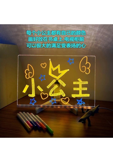 Samdoo Çocuklar İçin Taşınabilir Akrilik Işıklı Yazma Tahtası Silinebilir Boyama Panosu 7 Renkli Kalem Ve Ayaklı 300x200x3mm Büyük Boy J-95 Çok Renkli