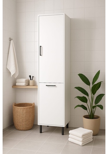 Çamaşır Sepetli Banyo Dolabı Beyaz