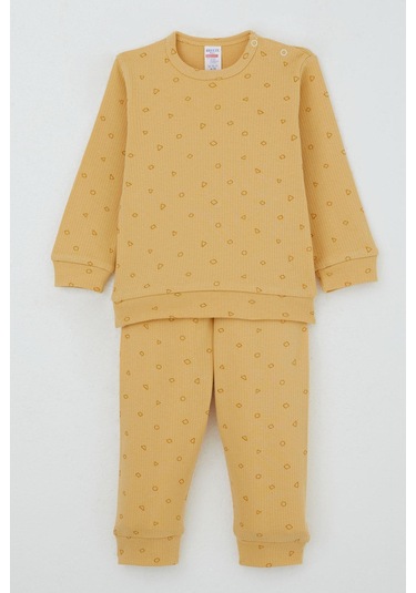 Breeze Erkek Bebek Pijama Takımı Omuzdan Patlı Mini Geometrik Şekiller 4 Ay-1 Yaş, Hardal Sarı Hardal Sarı