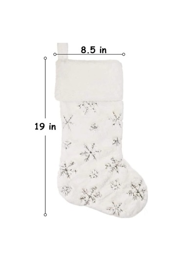 Hfambition Büyük Boy 19 İnç 4'lü Noel Çorabı, Krem Bej Sahte Kürk, Gümüş Işıltılı Kar Taneleri, Dikişli, Dayanıklı,  Depolama, Noel Dekorasyonu Diğer