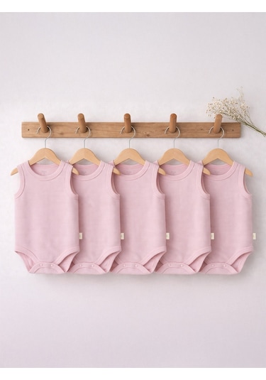 Civil Baby Organik 5 Li Sıfır Kol Çıtçıtlı Badi - Pembe