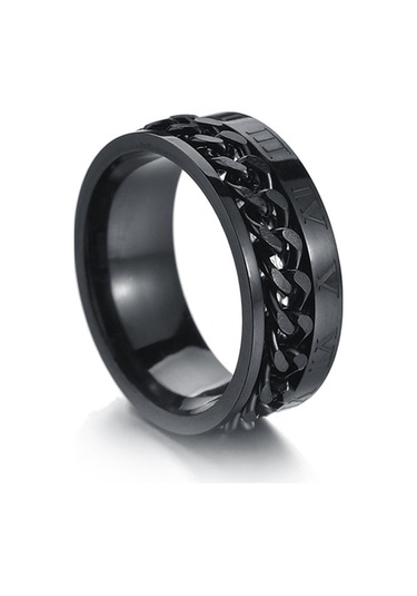 Sones 2 Adet Roma Rakamları Döndürülebilir Zincir Titanyum Çelik Yüzük, Renk: Siyah 11 Çok Renkli