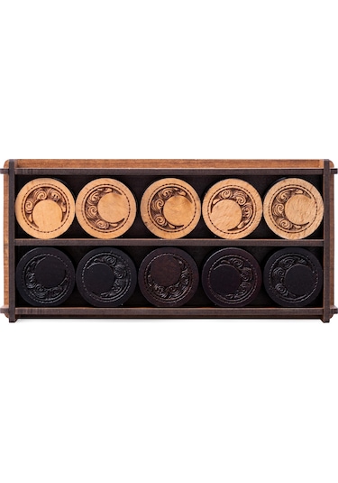 2 Numara Ay Desenli Ahşap Tavla Pulu Takımı