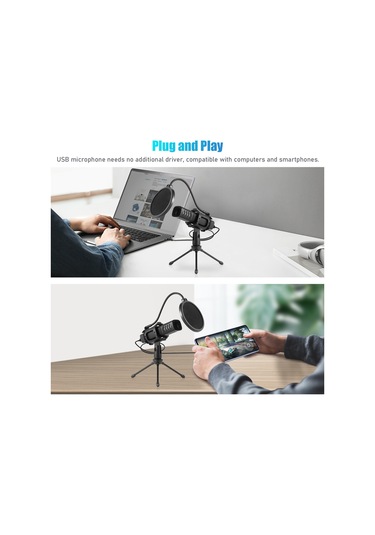 Padalink Kardiyak Yönlendirmeli Kondenser Mikrofon, Gürültü Engelleyici + Saçak + 2 Usb Kablosu İle Bilgisayar/ Telefon Uyumlu, 48khz Net Ses Kaydı