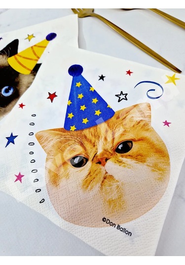 Love Land Kedi Desenli Kutlamalar İçin Kağıt Peçeteler 33x33 Cm 20'li 372030235 Beyaz