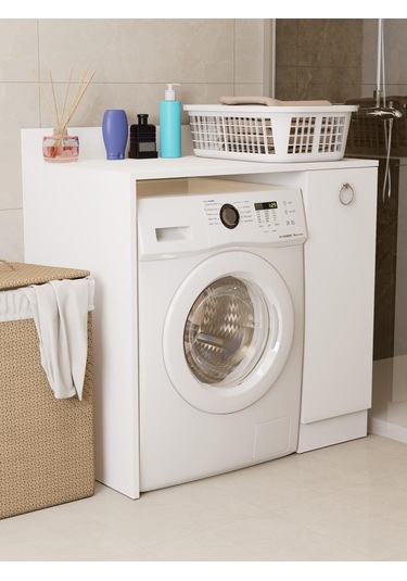 %100 Mdf Çamaşır Ve Kurutma Makinesi Dolabı, Kapaklı 2 Raflı Çamaşır Makinesi Düzenleyicisi Beyaz