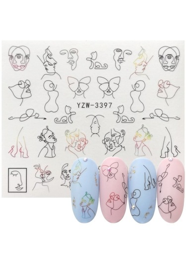 Soyut Kadın Genç Kız Yüz Kedi Sanatsal Tırnak Dövme Vinil Sticker Dövmesi Nail 6x5.5cm