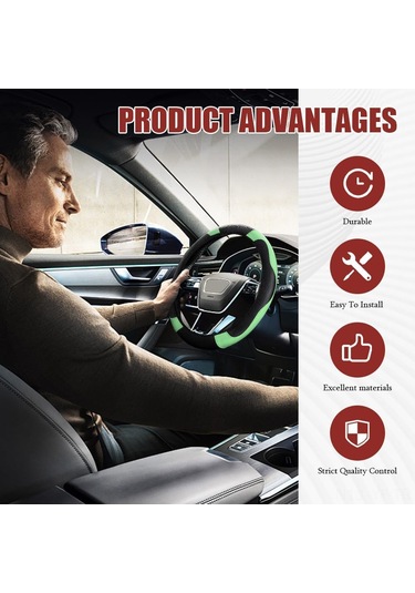 Yifomall 38cm Yeşil Karbon Fiber Direksiyon Kılıfı - Soluk, Nefes Alıcı, Kayma Engellli, Dayanıklı Deri - Daire/d Tipi Uyumlu Yeşil