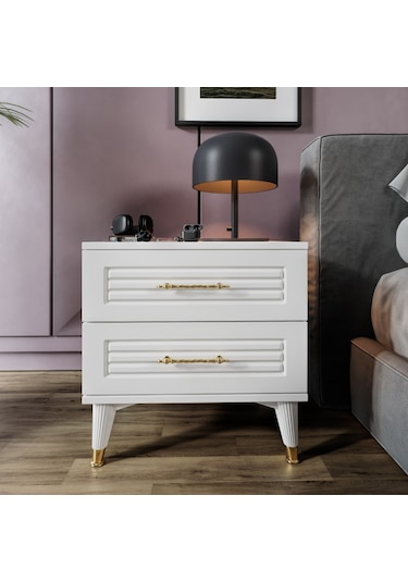 Panjurlu 2 Çekmeceli Komodin Pnj5002 Beyaz Gold