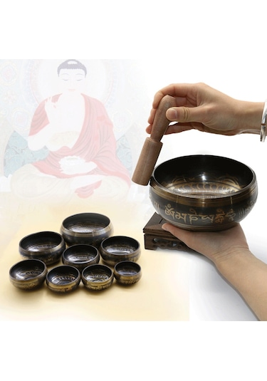 Vkemall El Yapımı Buda Tibet Vurulmuş Kase Ritüel Müzik Terapisi Bakır Çan Tib-altın-26