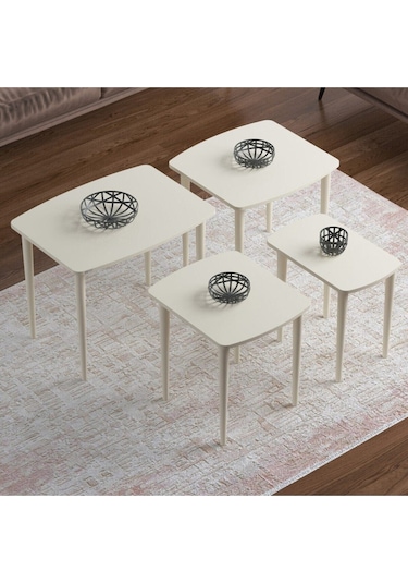 Canisa Concept Anka Serisi Mdf 4'lü Zigon Sehpa Takımı Krem Krem