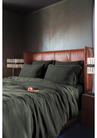 İssimo Jade Moss Vegan İpek Nevresim Takımı Çift Kişilik Yeşil-1839