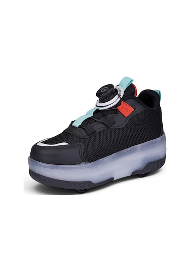 Nstil Unisex Çocuk Spor Ayakkabı Akıllı Bağcıklı Çıkarılabilen Patenli Işıklı Rahat Sneaker 030 Siyah