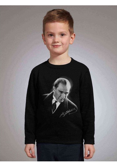Ulu Önder Gazi Mustafa Kemal Atatürk Portre Baskılı Çocuk Siyah (529021195) Siyah