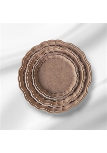 Ahşap Boyanabilir Yuvarlak Dekoratif Sunumluk Tepsi Takımı