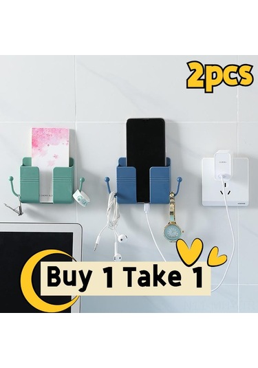 Monyee Yeşil+mavi Telefon Tutucu 2'li Paket: Otomatik Yapıştırıcı Duvar Montajlı, Şarj Desteği Ve Hooklu Organizer