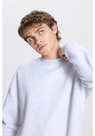 Ac&Co / Altınyıldız Classics Standart Fit Bisiklet Yaka Erkek Sweatshirt - Kar Melanj Kar Beyaz