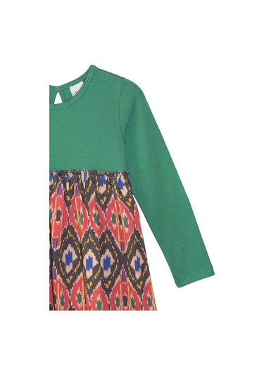 Lovetti Deniz Yeşili Kız Çocuk Kilim Desen Uzun Kol Elbise 7910H007 Yeşil