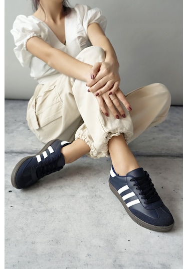 Muggo Jabbar Unisex Ortopedik Günlük Garantili Bağcıklı Yürüyüş Koşu Sneaker Spor Ayakkabı Lacivert