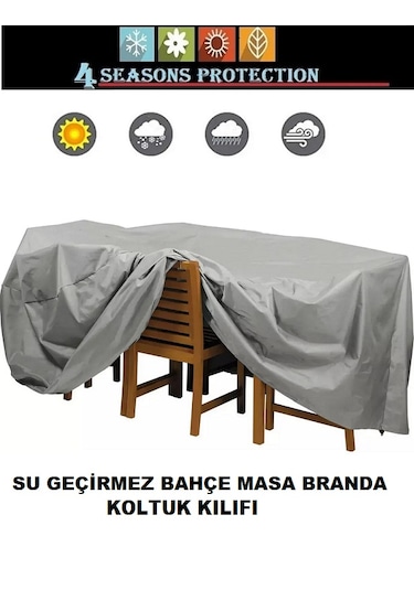 Premium Kalın Bahçe Mobilya Brandası 200x160x80 Cm Masa Sandalye Gri