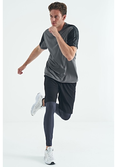 Tommy Life Antrasit Arka Bilek Baskı Detaylı Yüksek Bel Slim Fit Aktif Spor Erkek Tayt - 84988 Antrasit