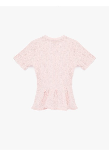 Koton Slim Fit Bisiklet Yaka Kısa Kollu Dokulu Peplum Bluz Pembe 6sak70020uk Gül