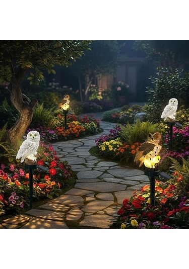 Baykuş Şeklinde Güneş Enerjili Kazıklı Bahçe Aydınlatma S-18 Çok Renkli