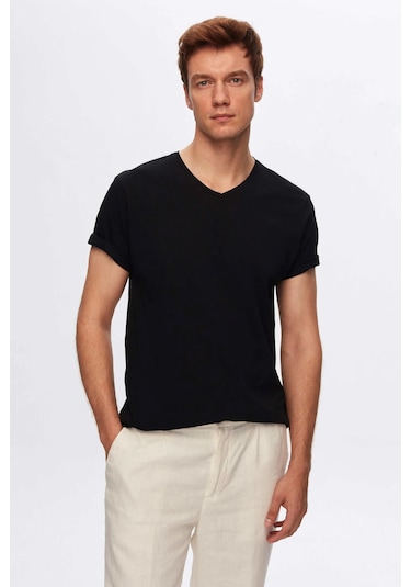 Ds Damat Slim Fit Siyah/beyaz 3'lü Set V Yaka T-shirt 4hc14ortbn55m Siyah/beyaz Siyah - Beyaz