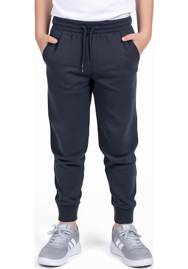 Düz Jogger Baskısız Çift Cepli Erkek Çocuk Eşofman Altı Füme