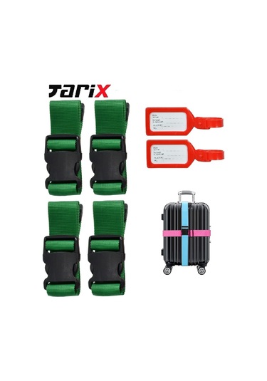 Tarix 4 Adet Yeşil Valiz Kemeri + 2 Adet Kırmızı Valiz Etiketi Yeşil