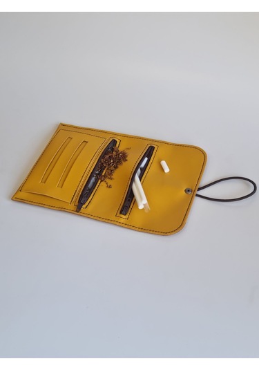 Tütün Kesesi Tütünlük Pu Deri Vegan Deri Küçük Boy Sarı