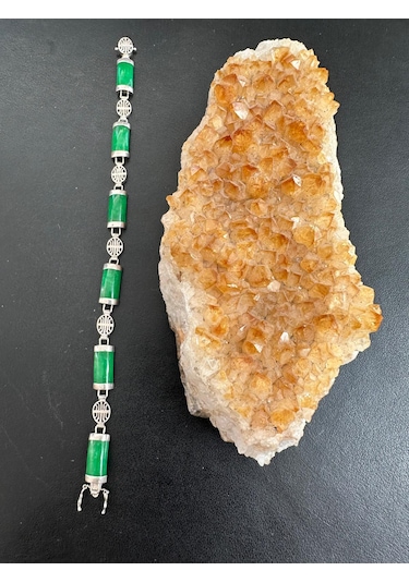 Yeşim Taşlı Gümüş Genç Kız Bileklik 925 Ayar 8,56 Gram 18 Cm