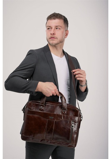 Ççs 71470 Hakiki Deri Evrak Çantası Kahve